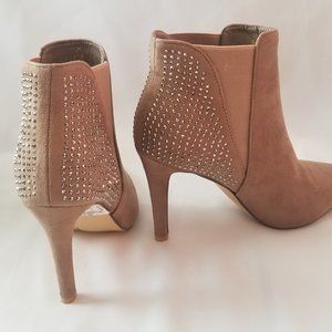 Tan Suede Lile Ankle Booties, metal beads